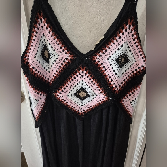 Rebellion Dresses & Skirts - Rebellion Black Spagetti Strap Maxi Dress With Beautiful Colorful Crochet Accent
